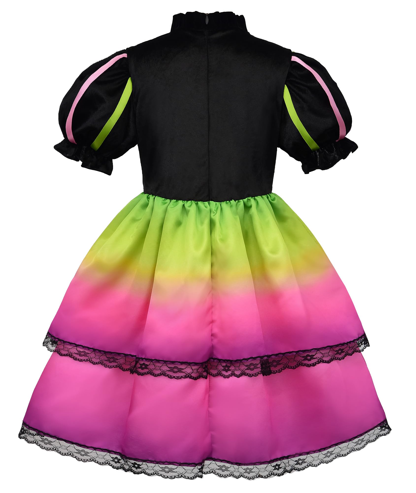 ReliBeauty Costume da Scheletro per Bambina con Vestito Arcobaleno e Accessori