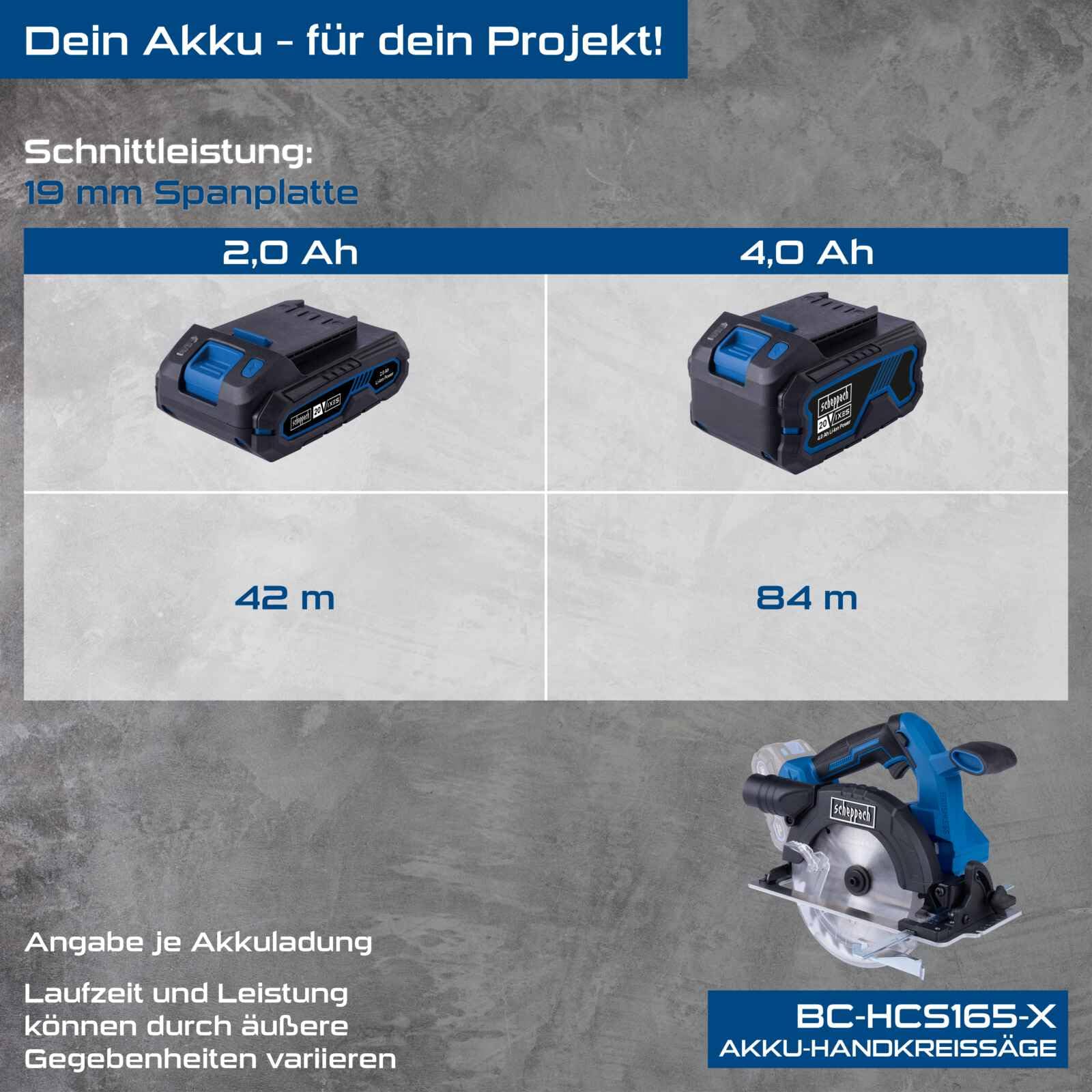 Sierra circular - SCHEPPACH - 20V IXES - Di�metro de hoja 165 mm - Calibre 20 mm - sin bater�a ni cargador - BC-CS165-X