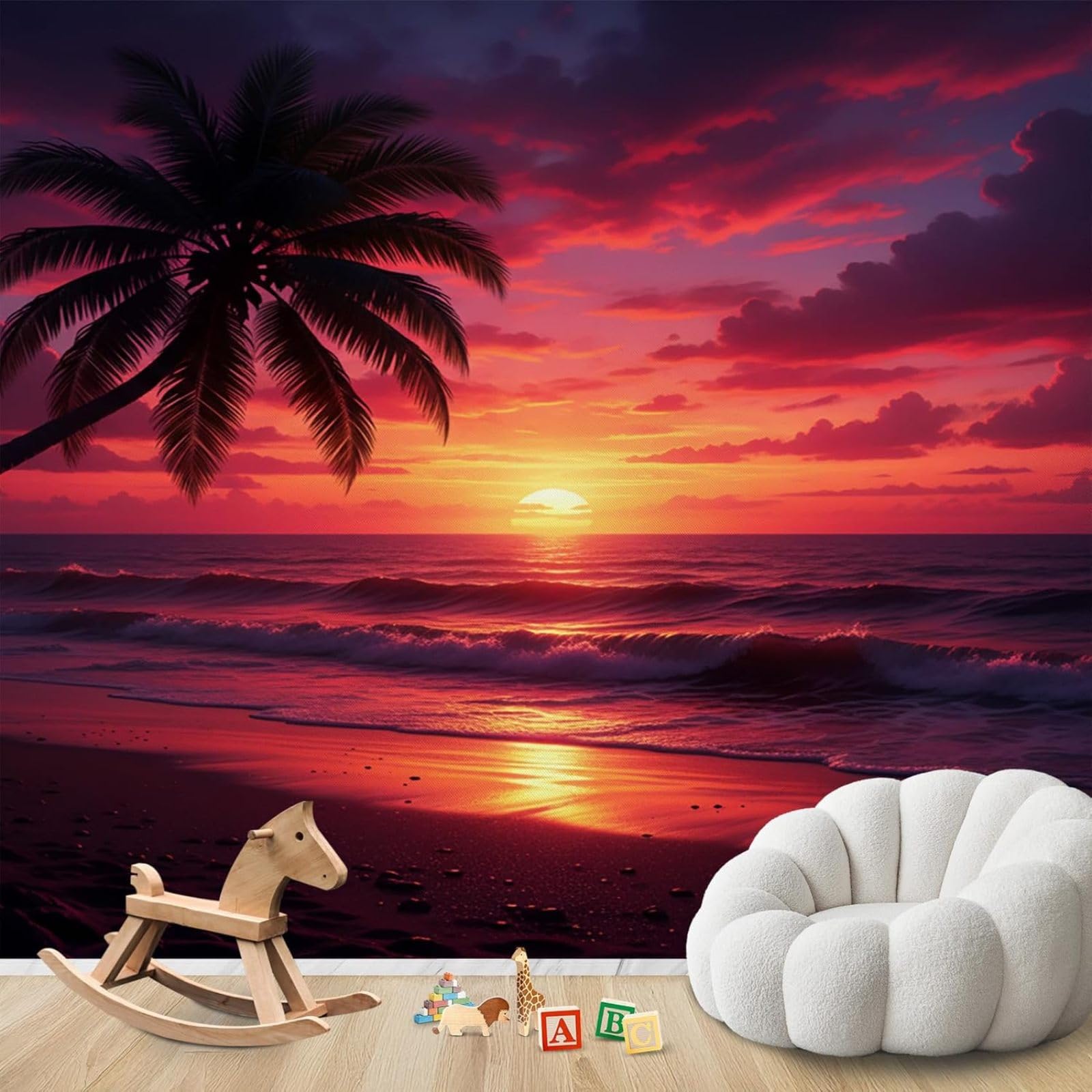 hgjdjhnf Sunset Photo WallpaperSea Bedroom Non-Woven Tropical Landscape Living Room Children's Room Beach Motif Wall Decoration,300cmx210cm Stickers - Frameless Painting - Poster