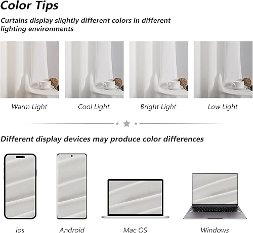 Miniatura 6 de Guken - Cortinas de lino para sala de estar o dormitorio - Juego de 2 cortinas semitraslúcidas con dobladillo para cortinero, estilo bohemio rústico