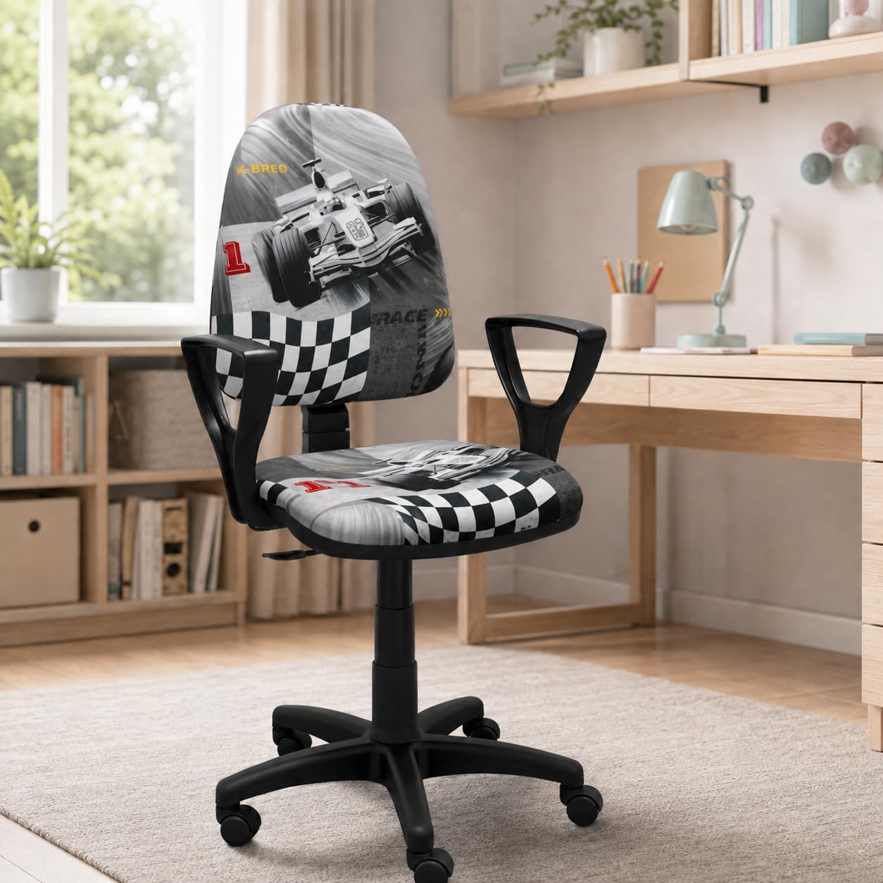 4myBaby Najlepsze dla dzieci dzieci krzesło biurkowe młodzieżowe krzesło biurowe dla dzieci krzesło obrotowe formuła 1 F1 silnik księżniczka dziewczyna pani piłka nożna (BRED F1 SZARY)