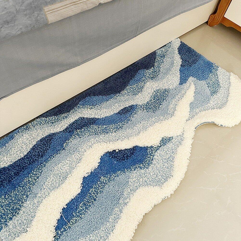 Tapis Vague 3D Touffeté, Tapis Océan, Antidérapant, pour Salle De Bain, Lavable, pour Maison, Le Salon, Salle De Bain