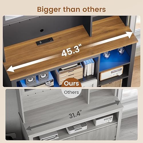 Miniatura 7 de Itaar Armario de barra de café de 45.3 pulgadas, estante para panaderos con toma de corriente y almacenamiento, soporte para microondas de granja