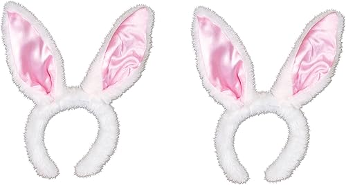 Beistle S40761AZ2, 2 Piece Plush Satin Bunny Ears, One Size Fits Most,White/Pink