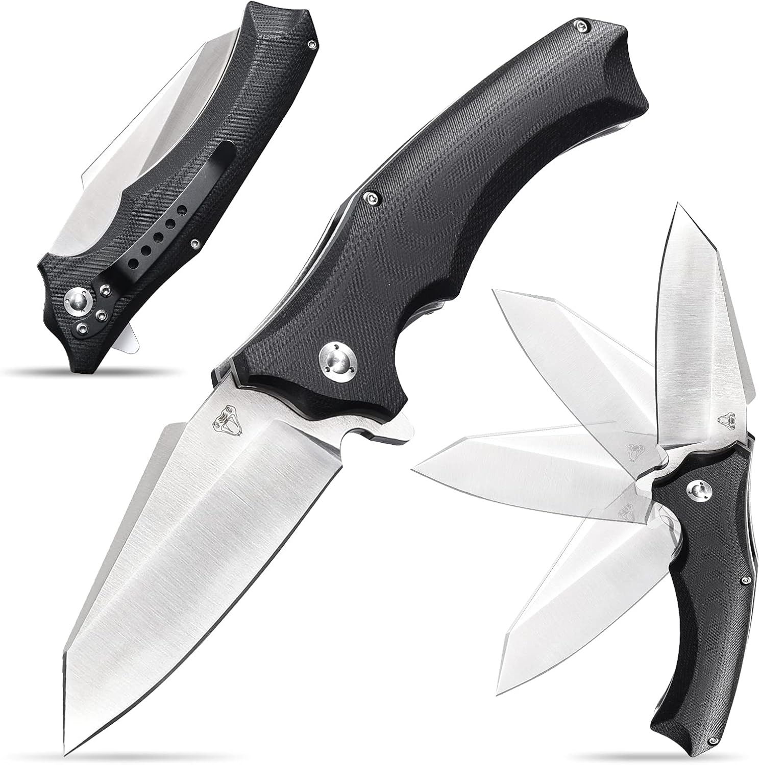 Eafengrow Snake Head G10 Folding Camping Knives Use 9cr steel and Hardness 59HRC Ball Bearing Knives Outdoor Tool (Black)