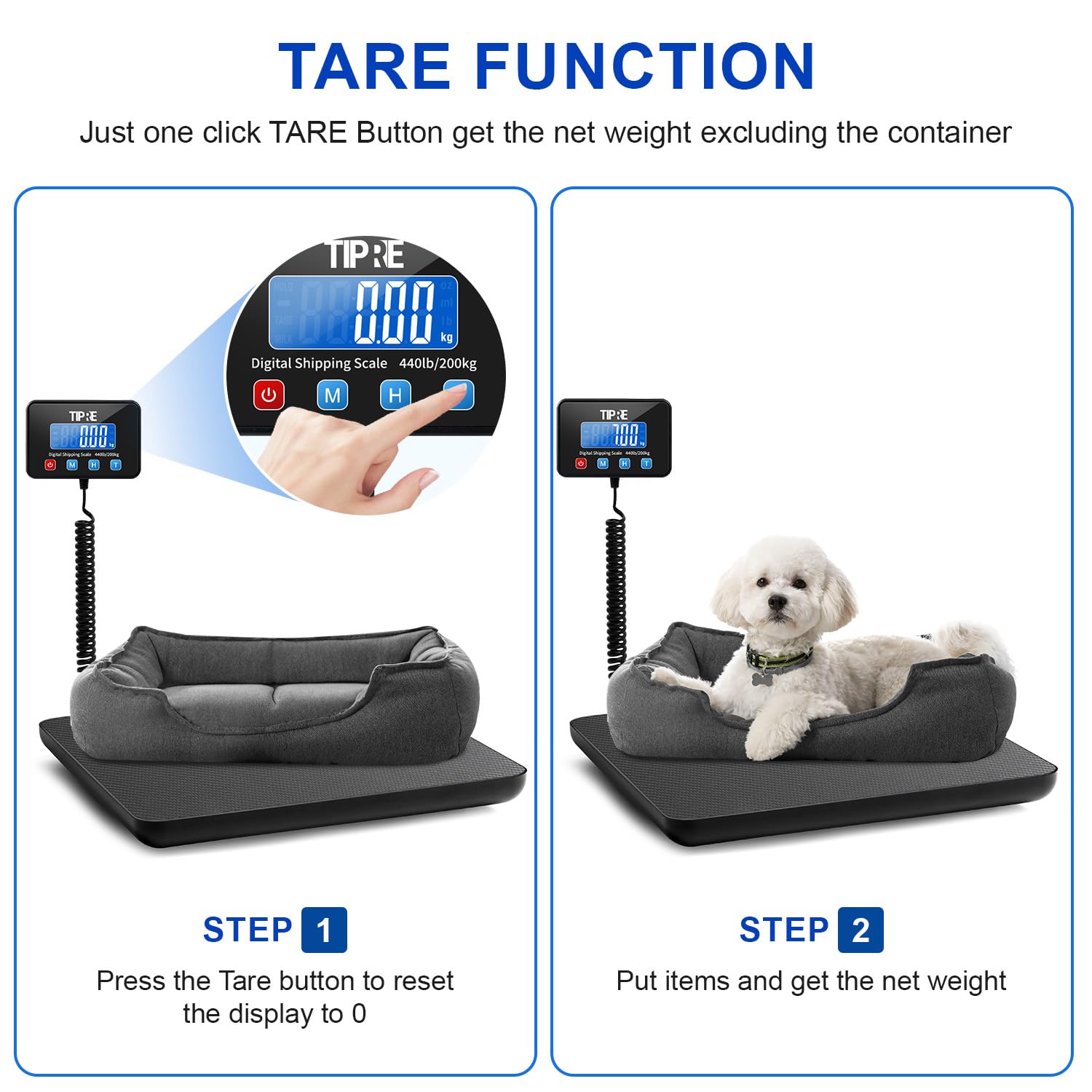 TIPRE Báscula de envíos digital, precisión 15g, hasta 200kg. Superficie de fibra de carbono ligera, ideal para paquetes, pymes, correo, almacén, hogar y equipaje. Incluye batería y cable de carga.