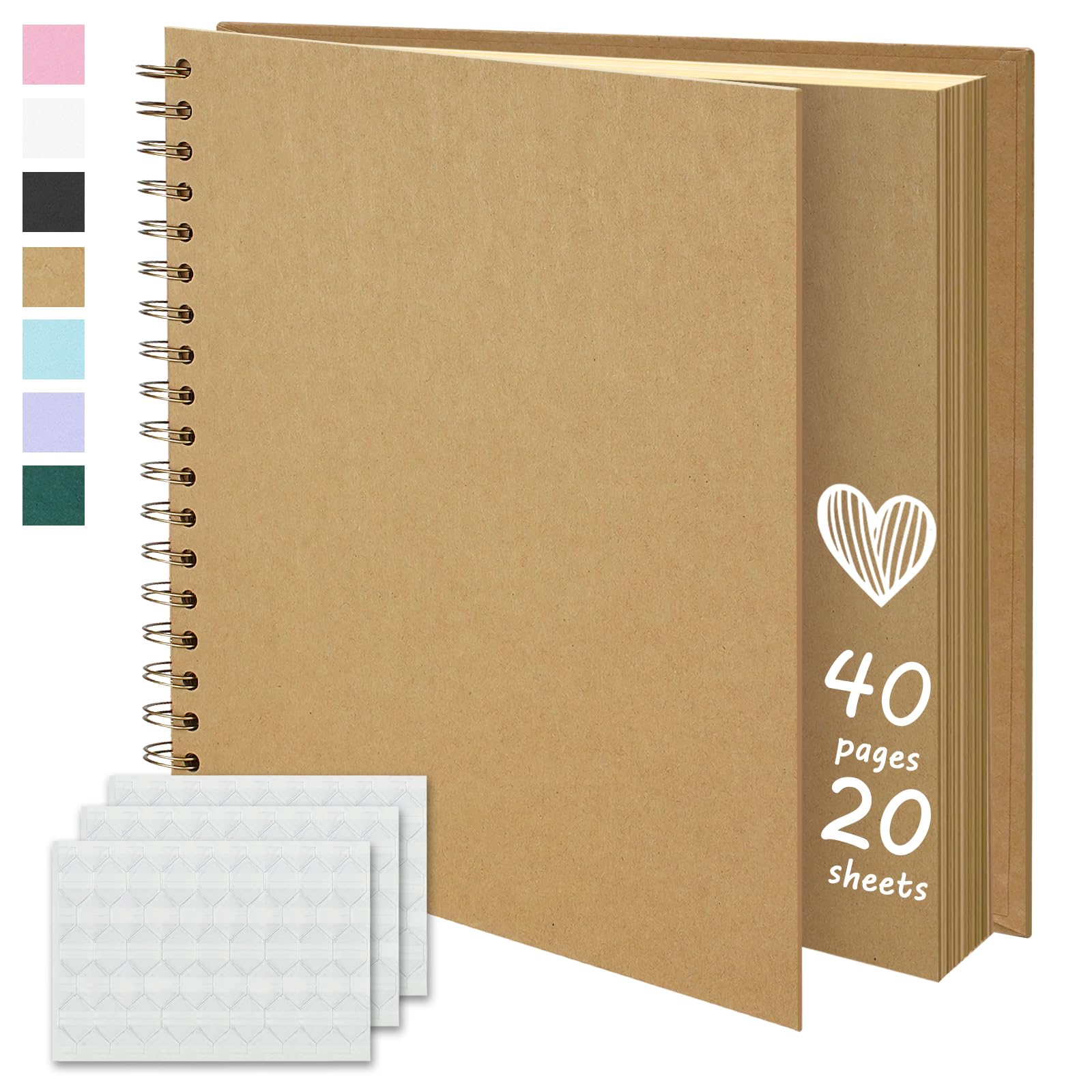 Scrapbook Photo Album Hard Craft Paper 40 Pages Memory Book 20.5 X 20.5 cm for Wedding, Birthday,Khaki