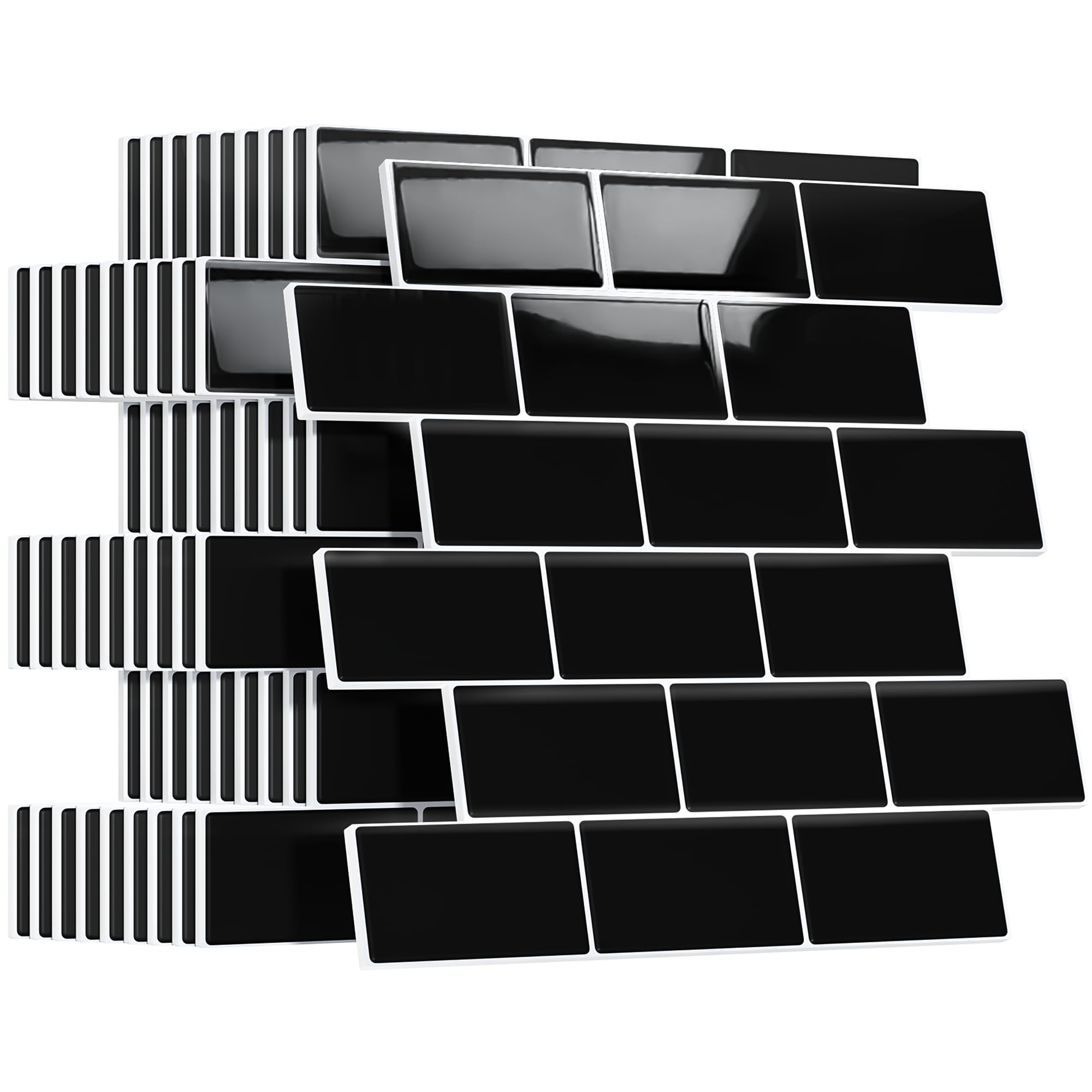 Yoillione Piastrelle Adesive Cucina, Nero Paraschizzi Cucina Mattonelle Adesive Bagno, Mattonelle Decorative 3D per Parete, 30x30 cm, 10 Pezzi