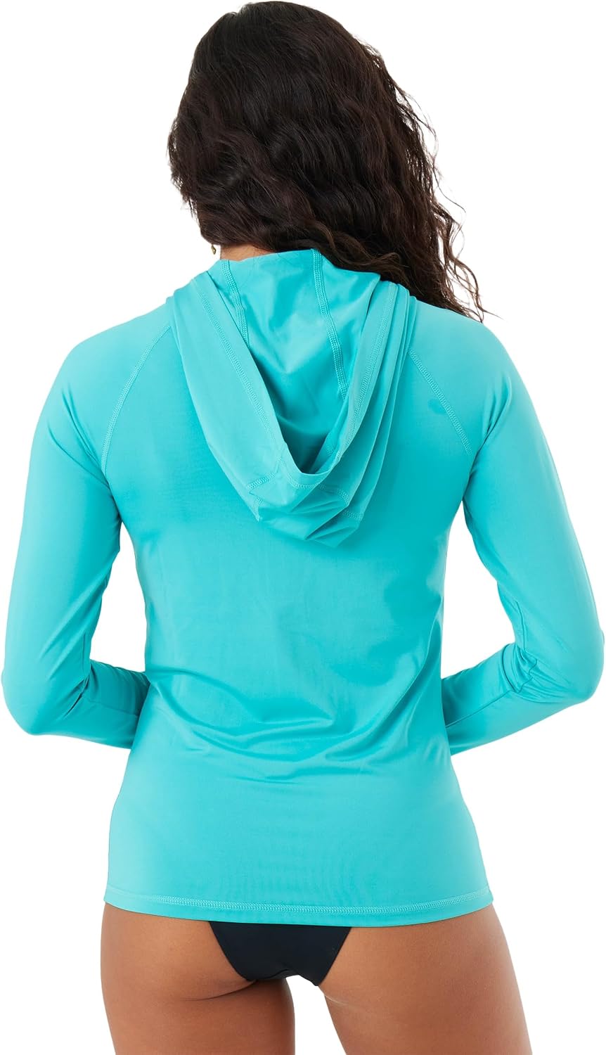Roxy Women's Essential Long Sleeve Zip-up Hooded Rashguard – UPF 50+ Sun Protection Quick-Dry Rash Guard Swim Shirt, Teal, Small