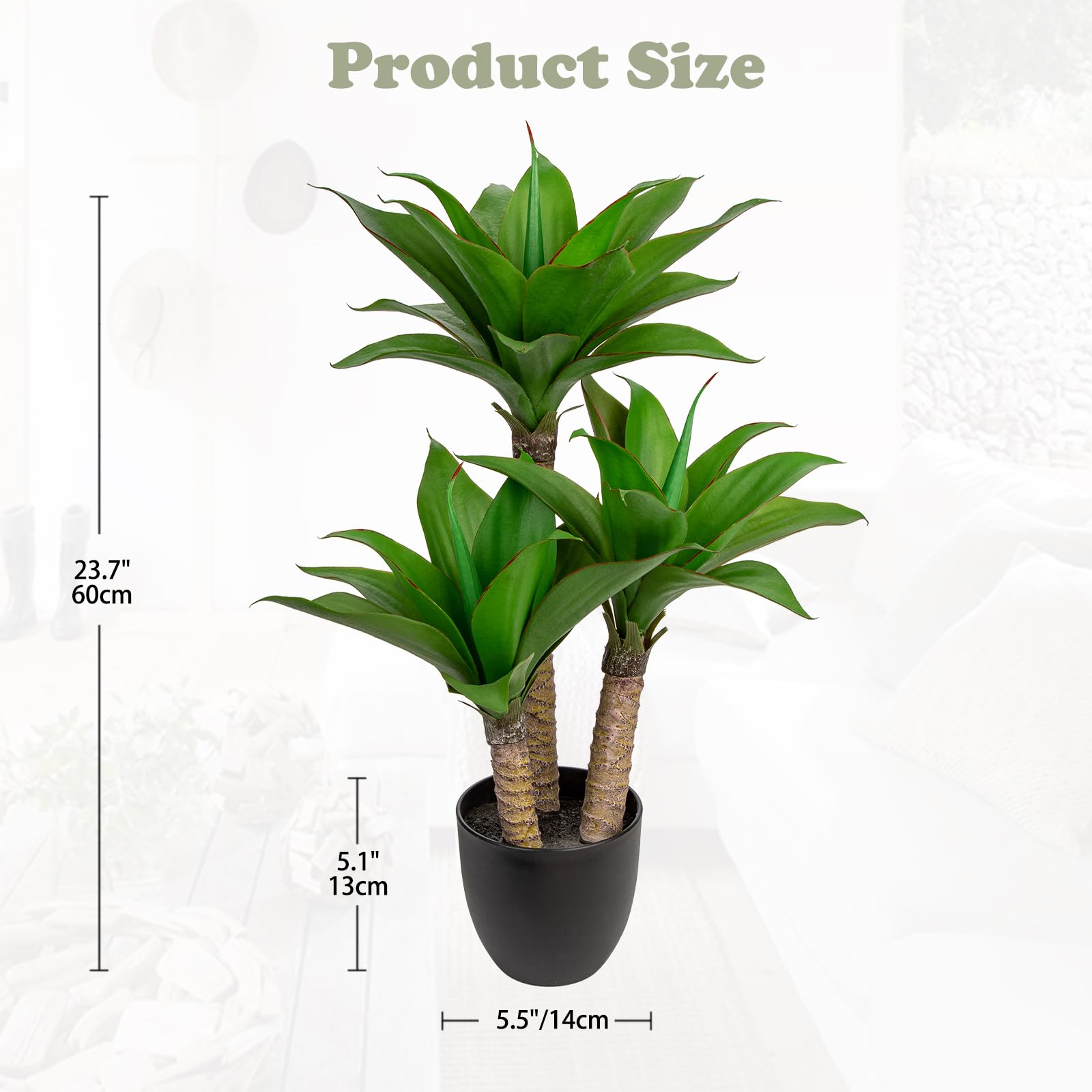 Hollyone Plante d'agave artificielle de 60 cm - Plante d'intérieur - Plante artificielle en pot - Plante verte pour décoration de table, bureau, maison, salle de bain, décoration intérieure