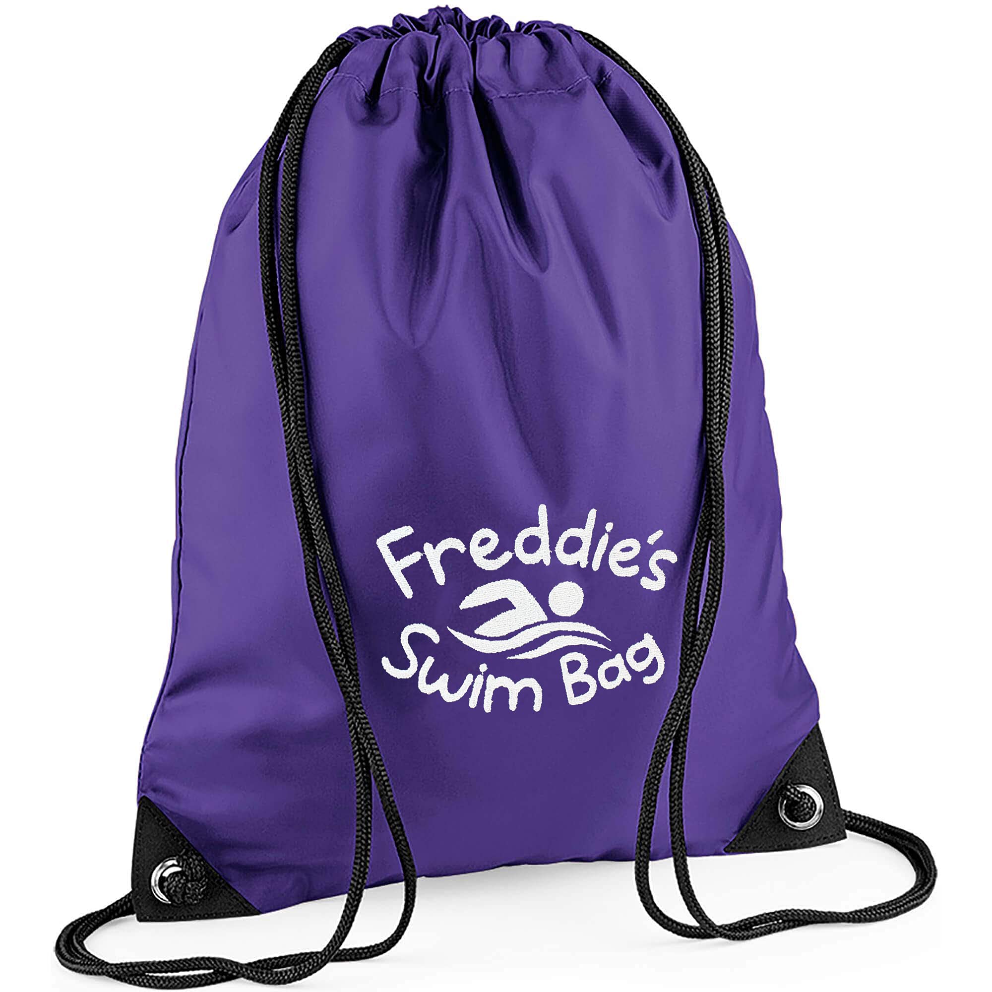 TeddyTs Personalised Swim Design School Sports PE Drawstring Swimming Bag (Purple), 45cm x 33cm