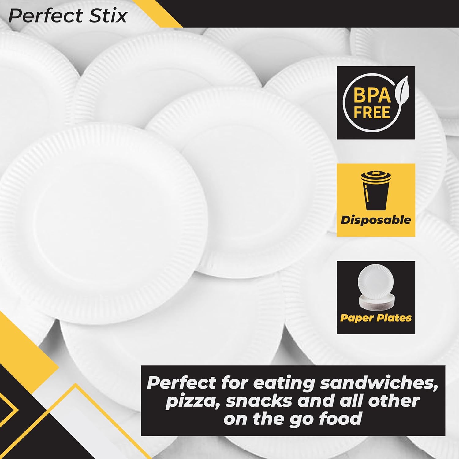 Perfect Stix White Paper Plate, 9" Paper Plate 9-500 (Pack of 500)
