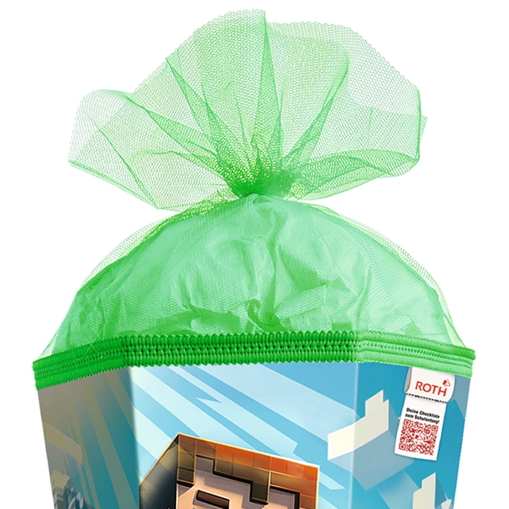 ROTH Motiv-Schultüte „Block Game“ 100 cm groß, 6-eckig, mit Tüllverschluss Spitze, XXL Zuckertüte zum Schulanfang
