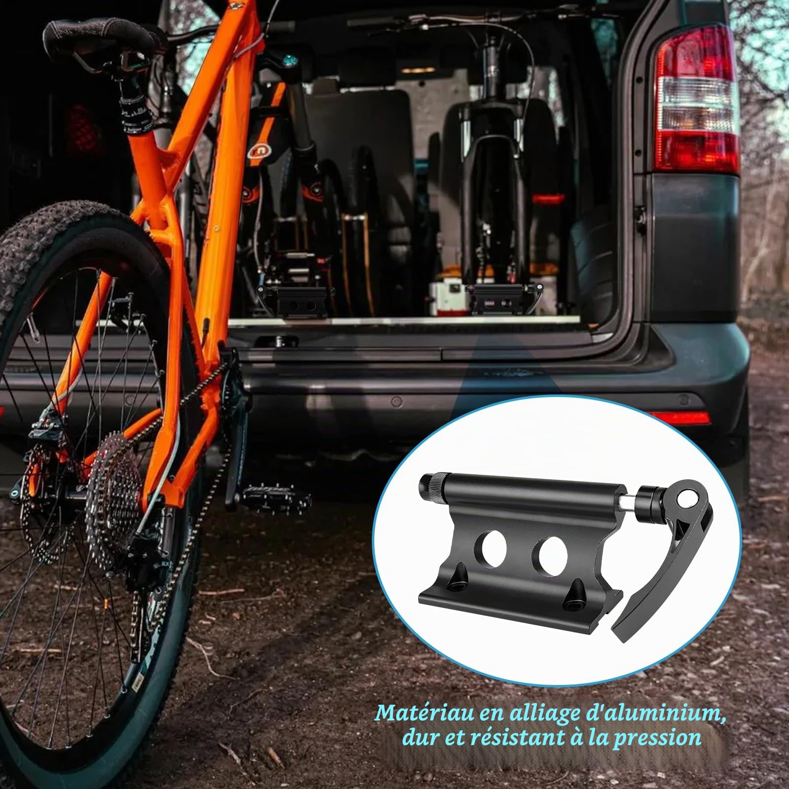 Lot De 2 Supports De Fourche Vélo – Alu CNC, Montage Rapide, Pour Toit De Voiture Ou Garage