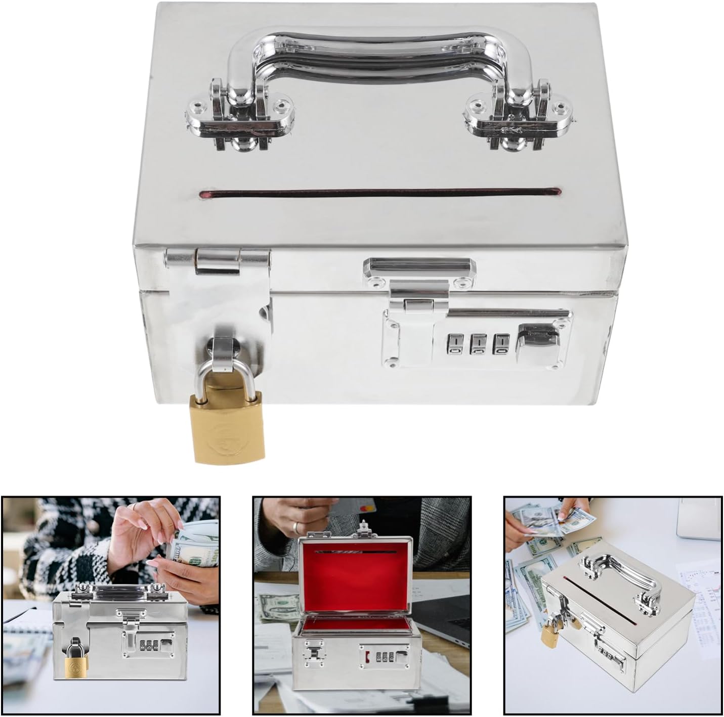 Stainless Steel Piggy Bank Password Lock Cash Box Money Tray Money Bank
