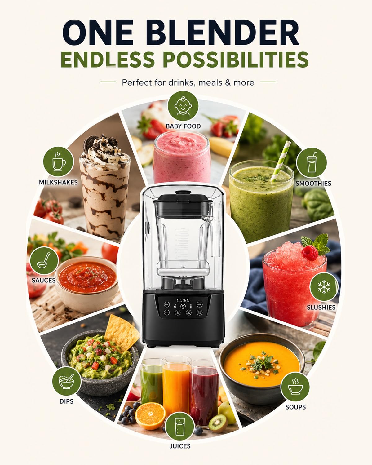 Batidora Comercial para Batidos, 2200W, 2L, 5 Modos, con Cubierta | Procesa Recetas Diarias con una Batidora Profesional para Smoothies, Batidos, Zumos, Salsas, Purés y Postres en Cafés y Bares