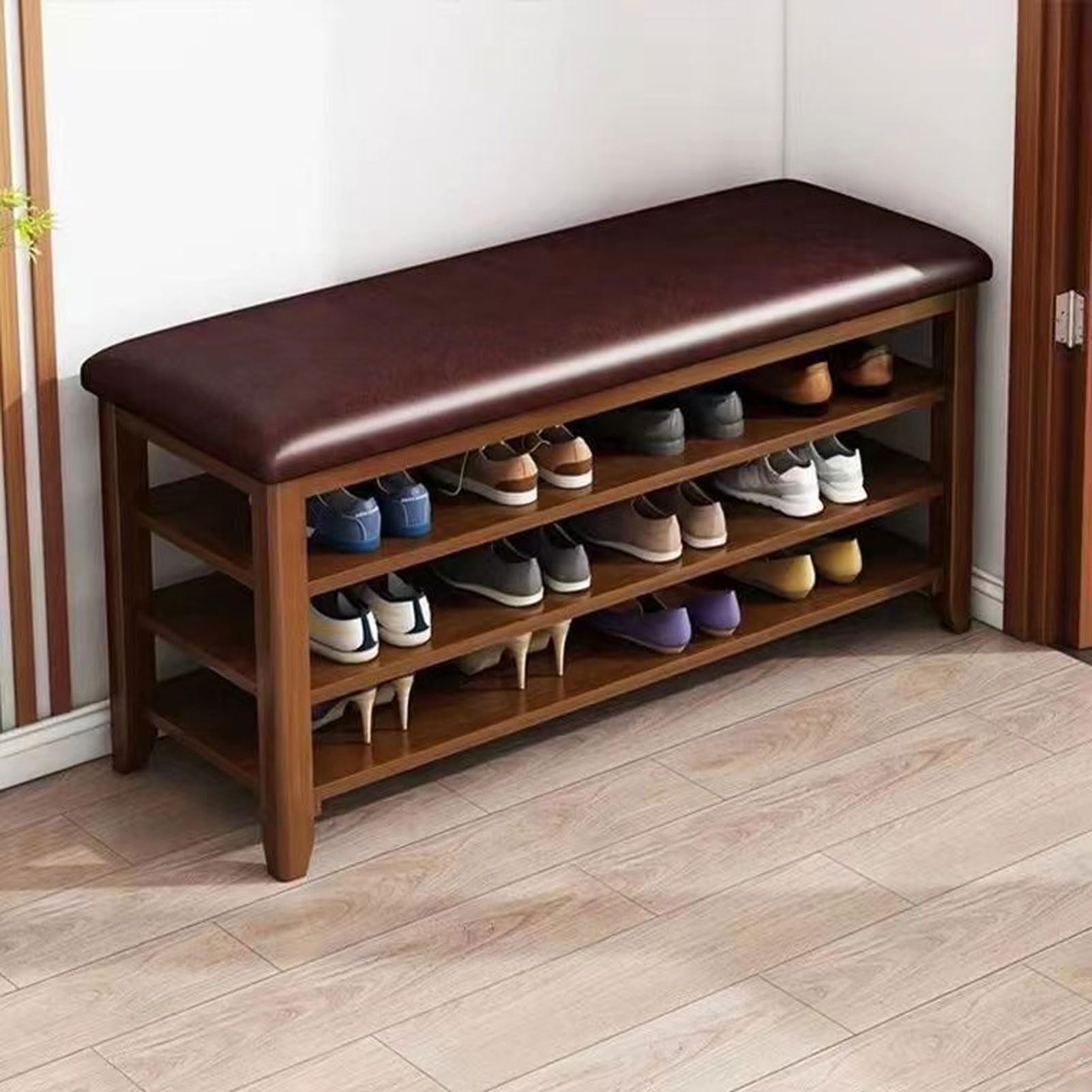 Banc de rangement à chaussures en cuir souple de qualité