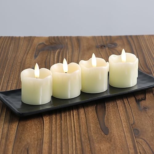 Miniatura 2 de Rhytsing 2" Ivory Flameless Votive Candles Real Wax Dripping Design, LED Faux Battery Operated Tealight Candles with Timer for Christmas Wreath