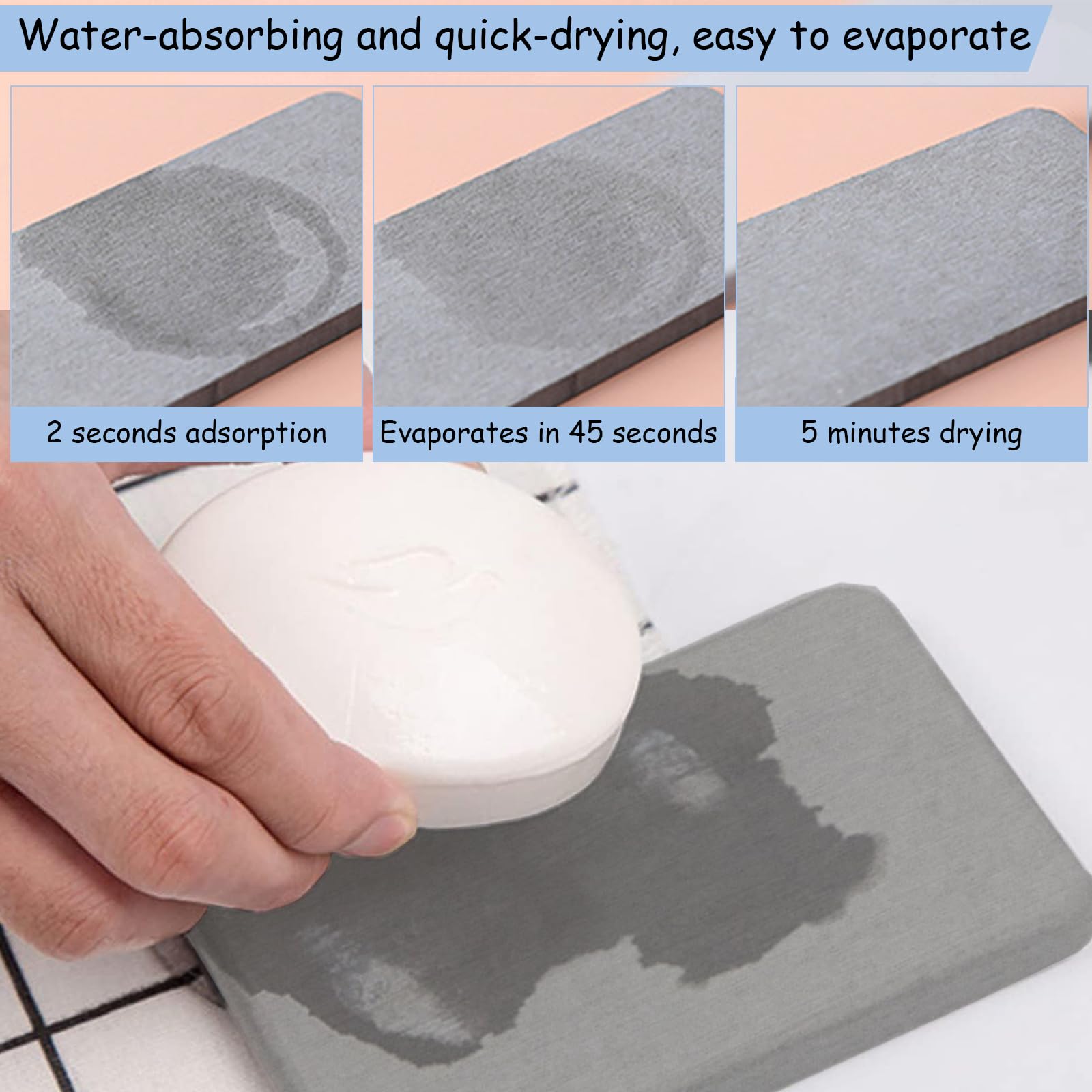 3 szt. Dywanik łazienkowy Szybkoschnący dywanik łazienkowy Diatomit 16 x 8 cm, 8 x 8 cm Absorbujący kamień Zlew Diatomitowy Antypoślizgowy Skośny Design do zlewów krawędzi wanny Kabina