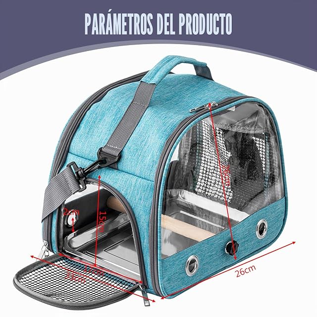 Foto 2 de 7 de Bolsa de transporte para pájaros con bandeja y percha, jaula de pájaros portátil