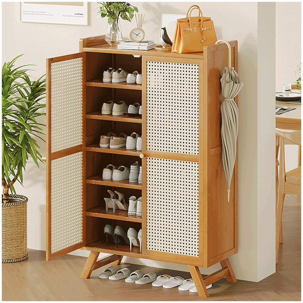 Bambus-Schuhschrank SET023, 7 Ebenen, 2 Türen, 66 x 32 x 111 cm
