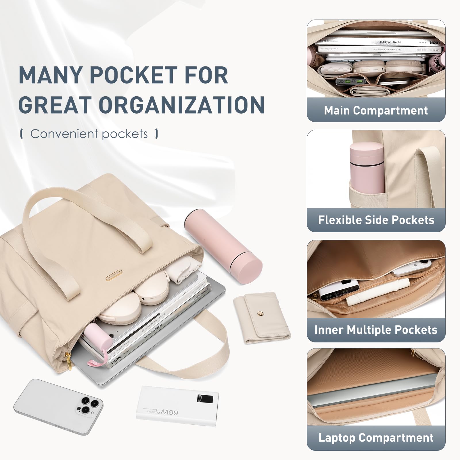GOLF SUPAGS Bolsa Tote para Mujeres Bolso Hombro Multifuncional para Mujer de 14 Pulgadas Bolsa Tote Ligera para Negocios, Escuela, Viajes