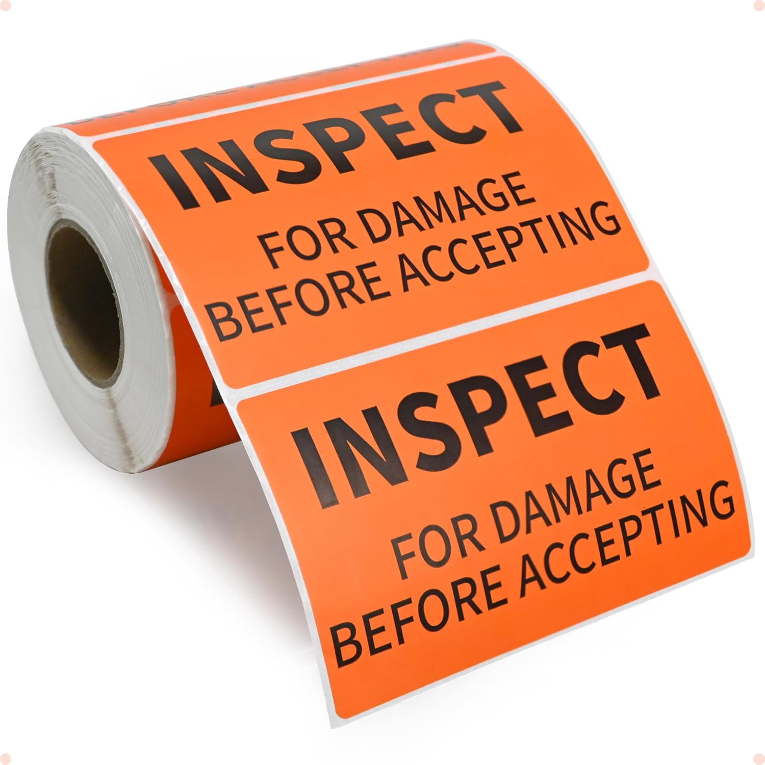 L LIKED 3" x 5" Inspect for Damage Labels, 500 Sticker Before Accepting Warning Stickers for Shipping or Packing, Permanent Adhesive (Pack of 2)