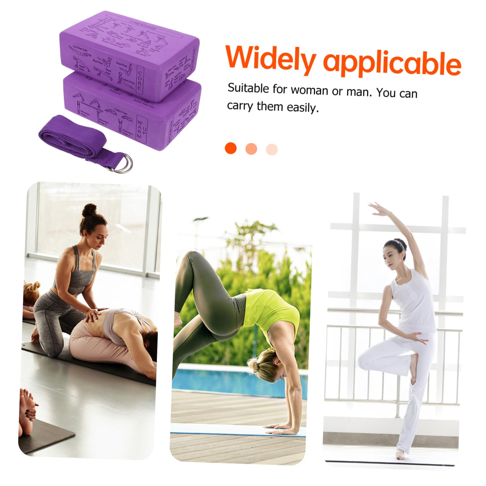 Blocco Yoga Porpora in Eva ad Alta Densità, Set da 1 | 9x6x3 Pollici, con Guida Stampata delle Posizioni, per Routine di Yoga e Fitness