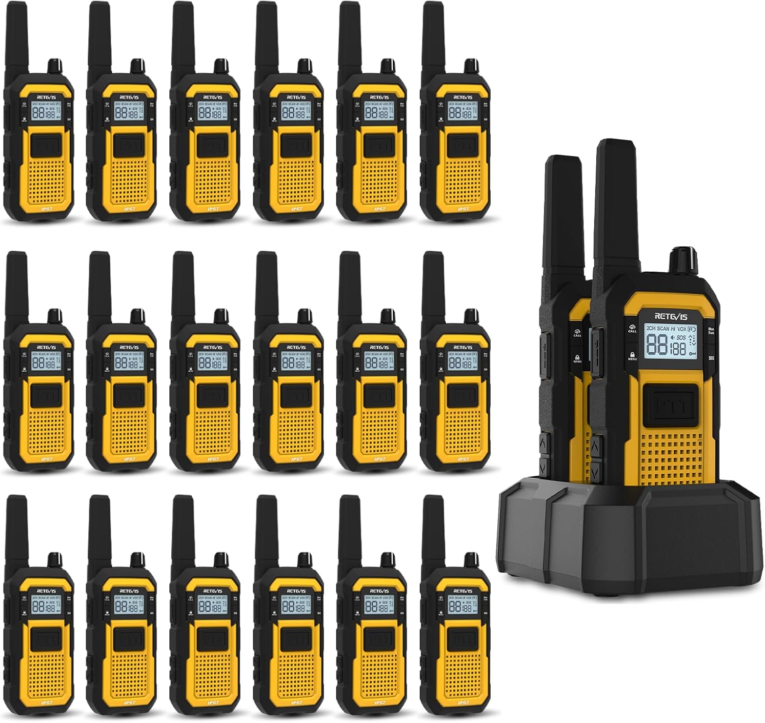 Retevis RB48 Walkie Talkies Long Range Adults, Heavy Duty-Waterproof-2 Way Radio, Advanced Triple Proof, Vibration Call, Covers up to a 300,000 Square Foot, 2000mAh, Dual PTT, SOS (20 Pack)