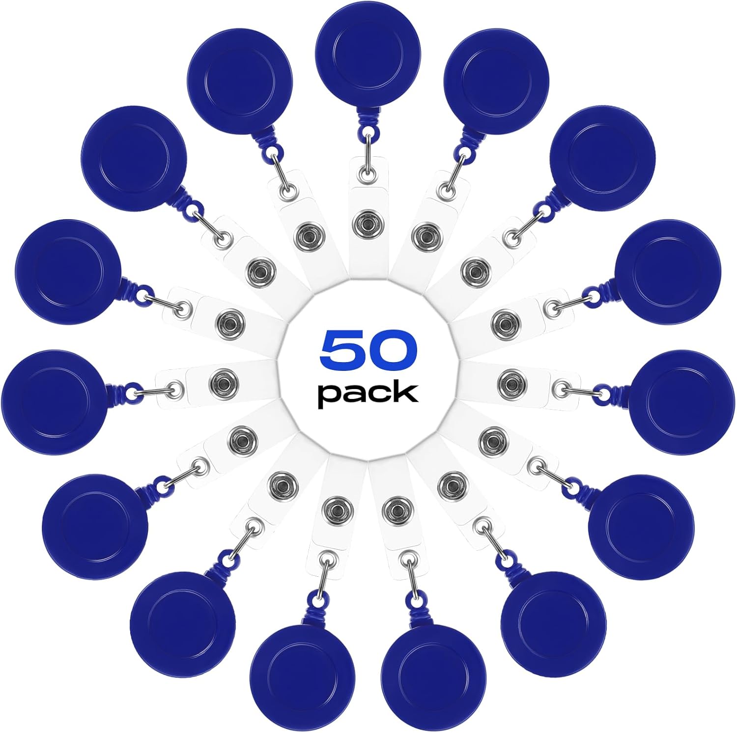 Zonon 50 Pieces Retractable Badge Holder Reels with Swivel Alligator Clip, ID Card Holder Name Badge Reel Clips for Students Teachers Office Workers (Navy Blue) - Image 2