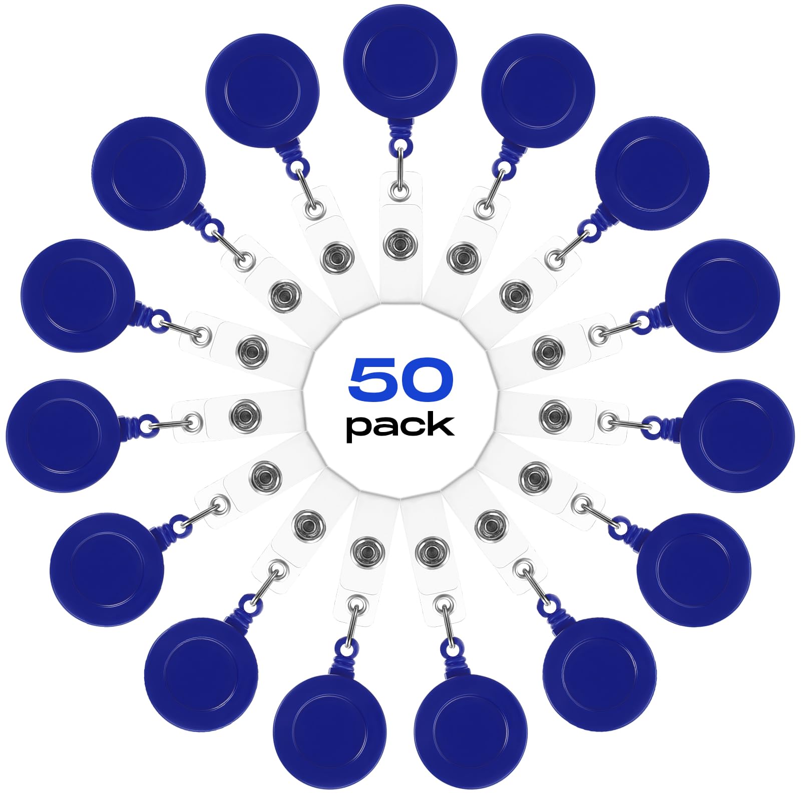 Zonon Lot de 50 porte-badges rétractables avec pince crocodile pivotante, pour étudiants, enseignants, employés de bureau (bleu marine)