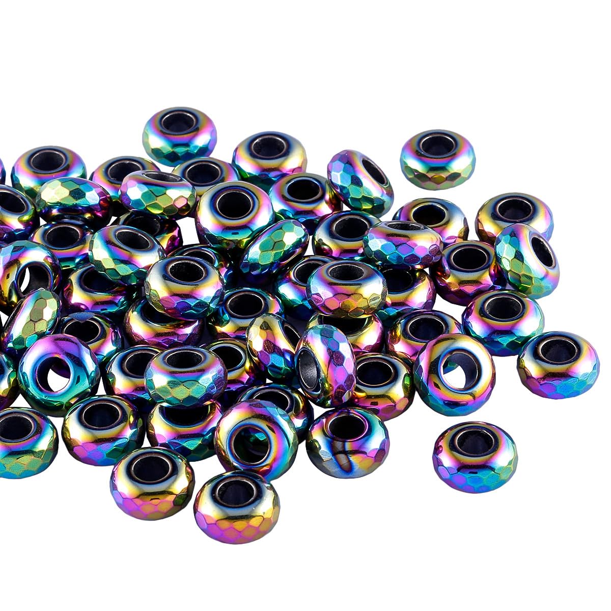 Nupuyai Titanium Coated Hematite Large Hole Stone Rondelle Loose Charms fits Bracelet - Image 3