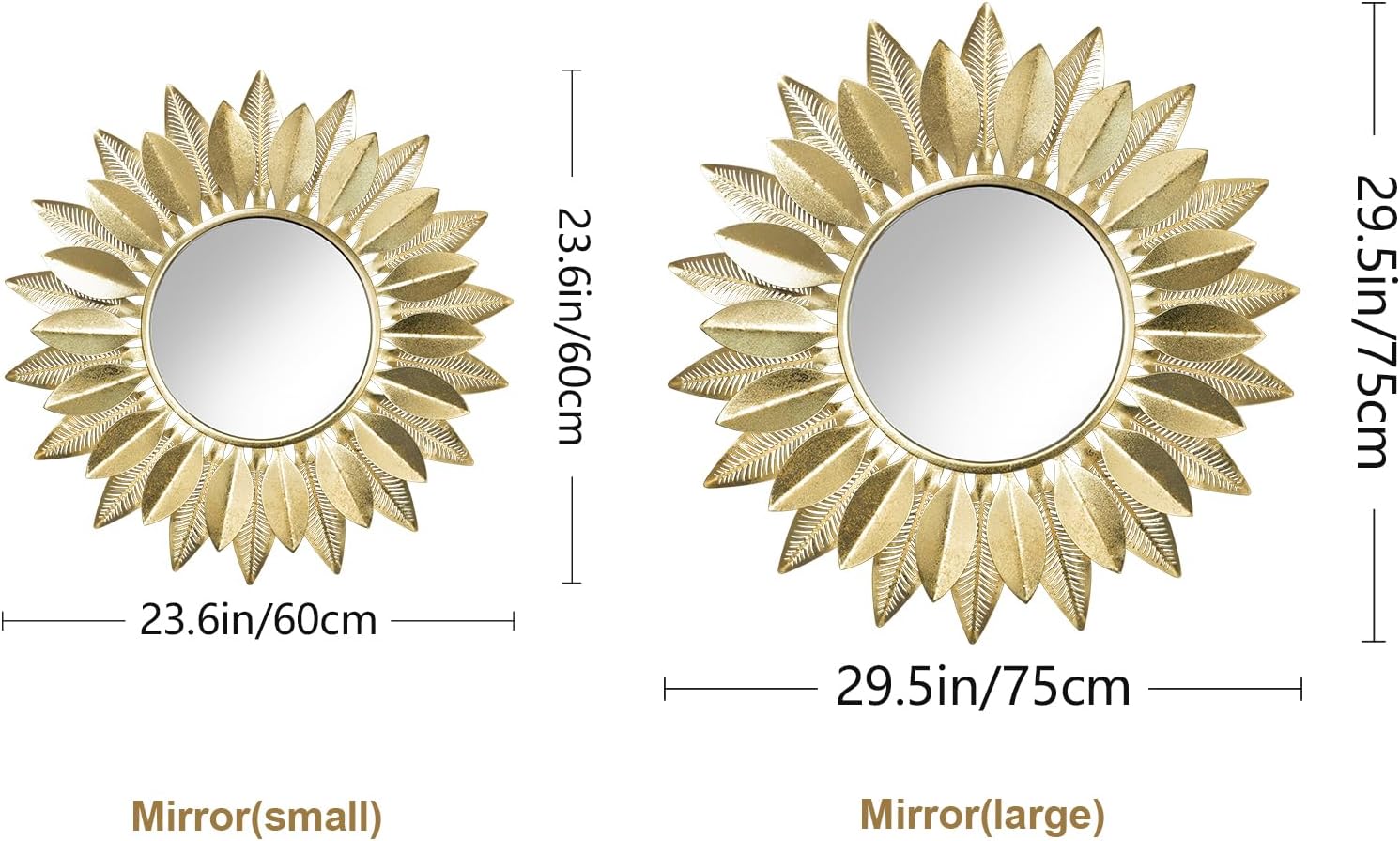Wall Mirrors Decorative 30" Country-Style Gold Round Mirrors for Wall Decor ，Sunflower Wall Hanging Mirror