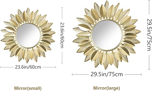 Miniatura 3 de Espejo de pared de metal dorado de 24 pulgadas, diseño de flores hechas a mano, espejo redondo de lujo, decoración de pared bohemia para dormitorio,