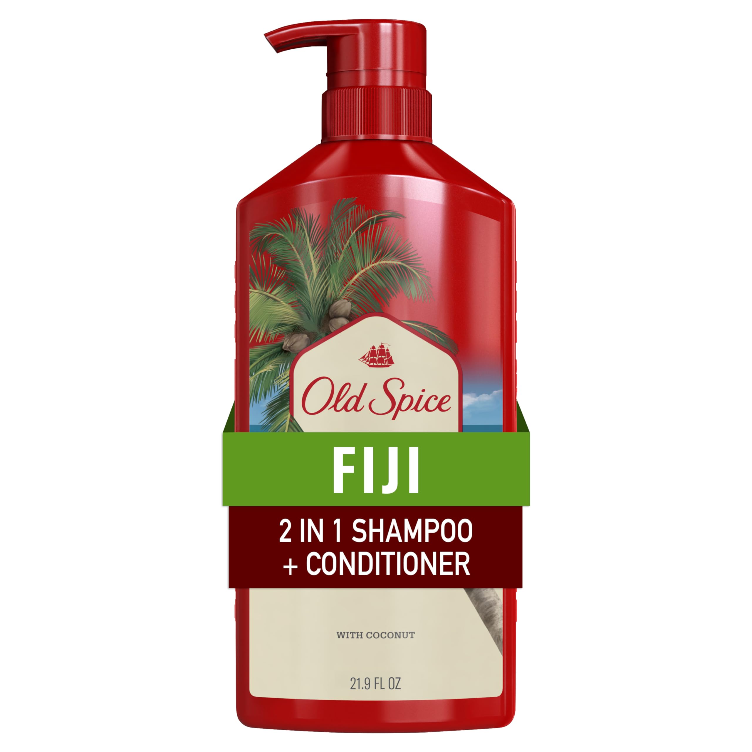 Old Spice Mens 2-in-1 Shampoo and Conditioner, Fiji, Coconut & Tropical Wood Scent, For All Hair Types, Healthier, Fuller, Moisturized Looking Hair, 21.9 fl oz