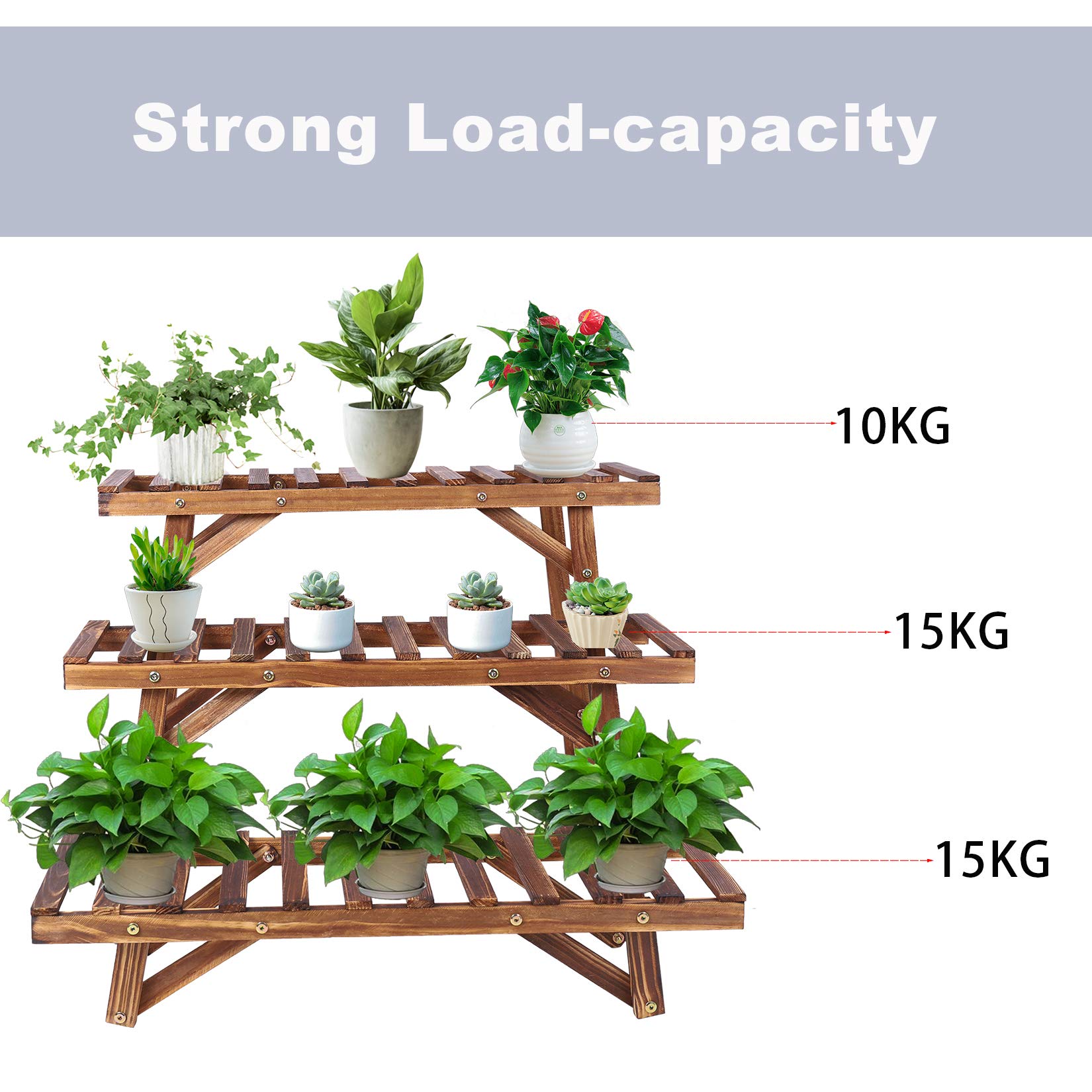 unho Porte Plante Extétieur Bois, Étagère Plantes Extétieur Individuelles Escalier PLantes Bois Lot de 3 Support Plantes Intérieur pour Balcon Terrasse Salon Jardin - Charge Max 40kg