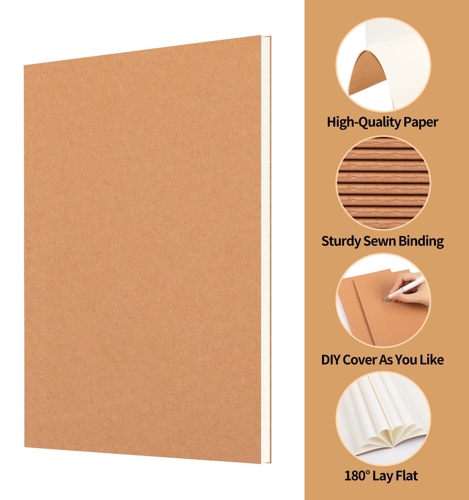 ALKALO Confezione da 100 quaderni A5 in carta kraft vuota, con copertina morbida, 20,3 x 14,9 cm, 60 pagine, set per lavoro, scuola, studenti, bambini, scrittura