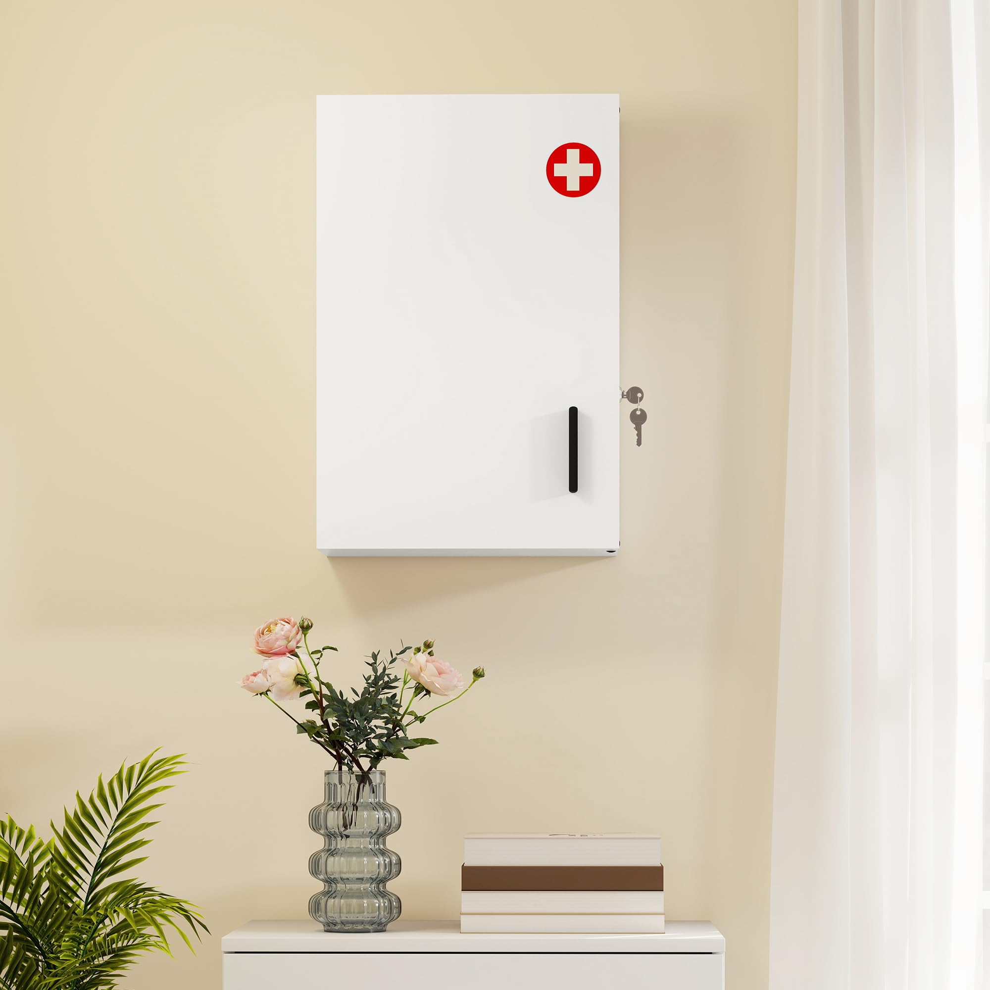 HOMCOM Armoire à pharmacie avec 6 étagères en acier verrouillable 40 x 18 x 60 cm Blanc