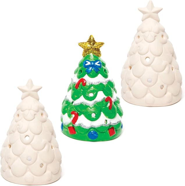 Baker Ross AC3262 Christmas Tree Ceramic Tealight Holders  Ideal for Kids' Arts and Crafts, Gifts, Keepsakes and More (Pack of 3), Assorted