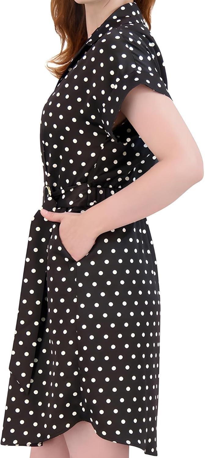 French Connection Women's Satin Belted Shirt Dress – Knee Length, Short Sleeve, Button-Down - Casual Style for Everyday Wear - Image 3