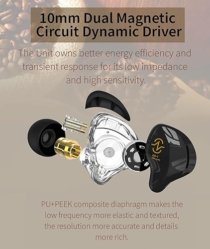 Miniatura 4 de CCZ Auriculares In Ear Monitor con Cable, Auriculares 1DD HiFi Graves Sonido Envolvente, para Músicos Cantante Escenario Auriculares Gimnasio