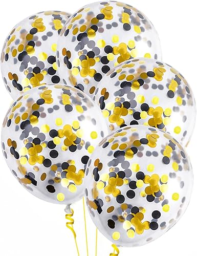 Globos de confeti negro y dorado, 25 unidades, globo de látex transparente grueso de 12 pulgadas con confeti en el interior para decoración de