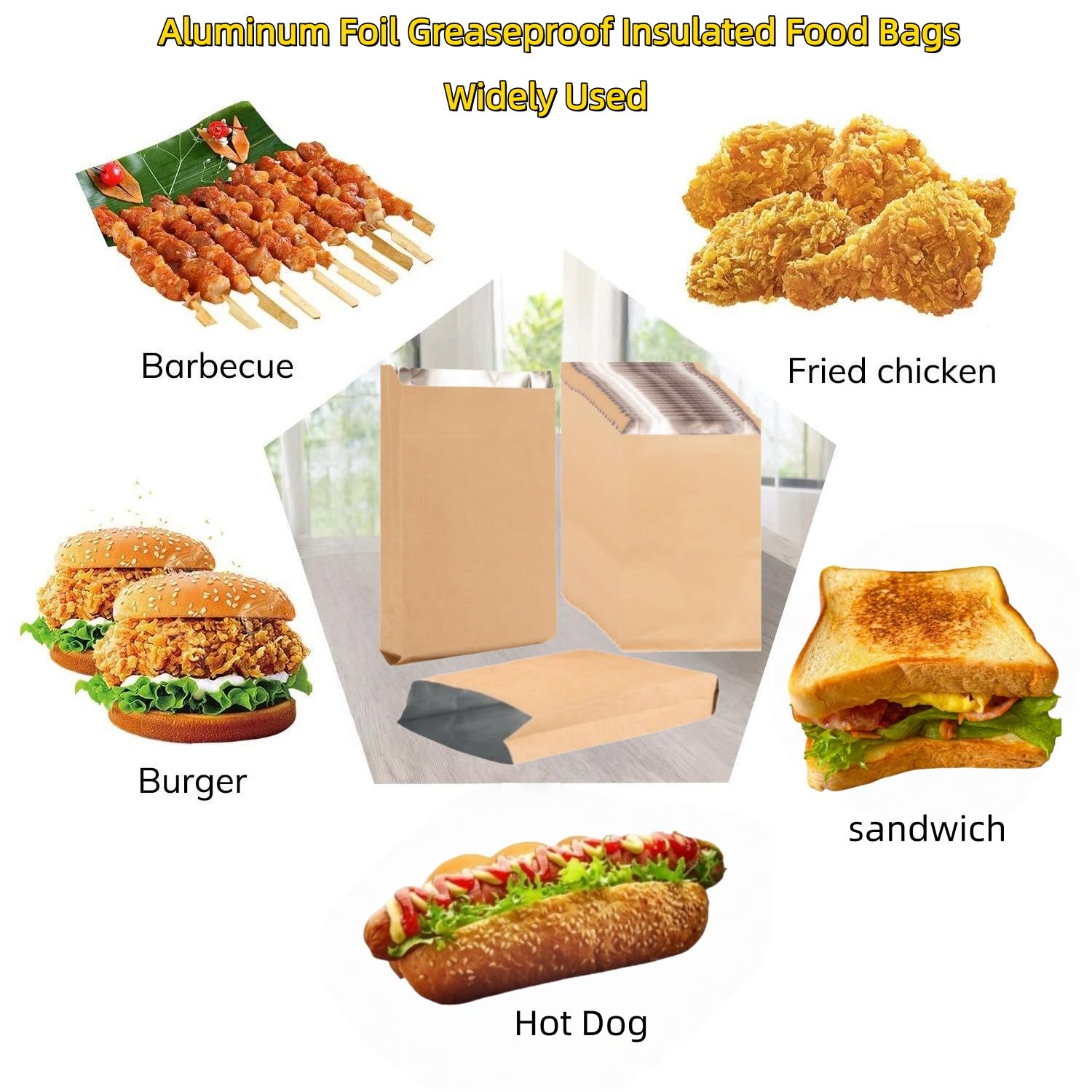 Foliowe owijki do hamburgerów, 100 sztuk, odporne na tłuszcz, termiczne torby do grillowania do hamburgerów, hot dogów, na wynos, do restauracji, 15 x 25 cm, jednorazowe torby foliowe