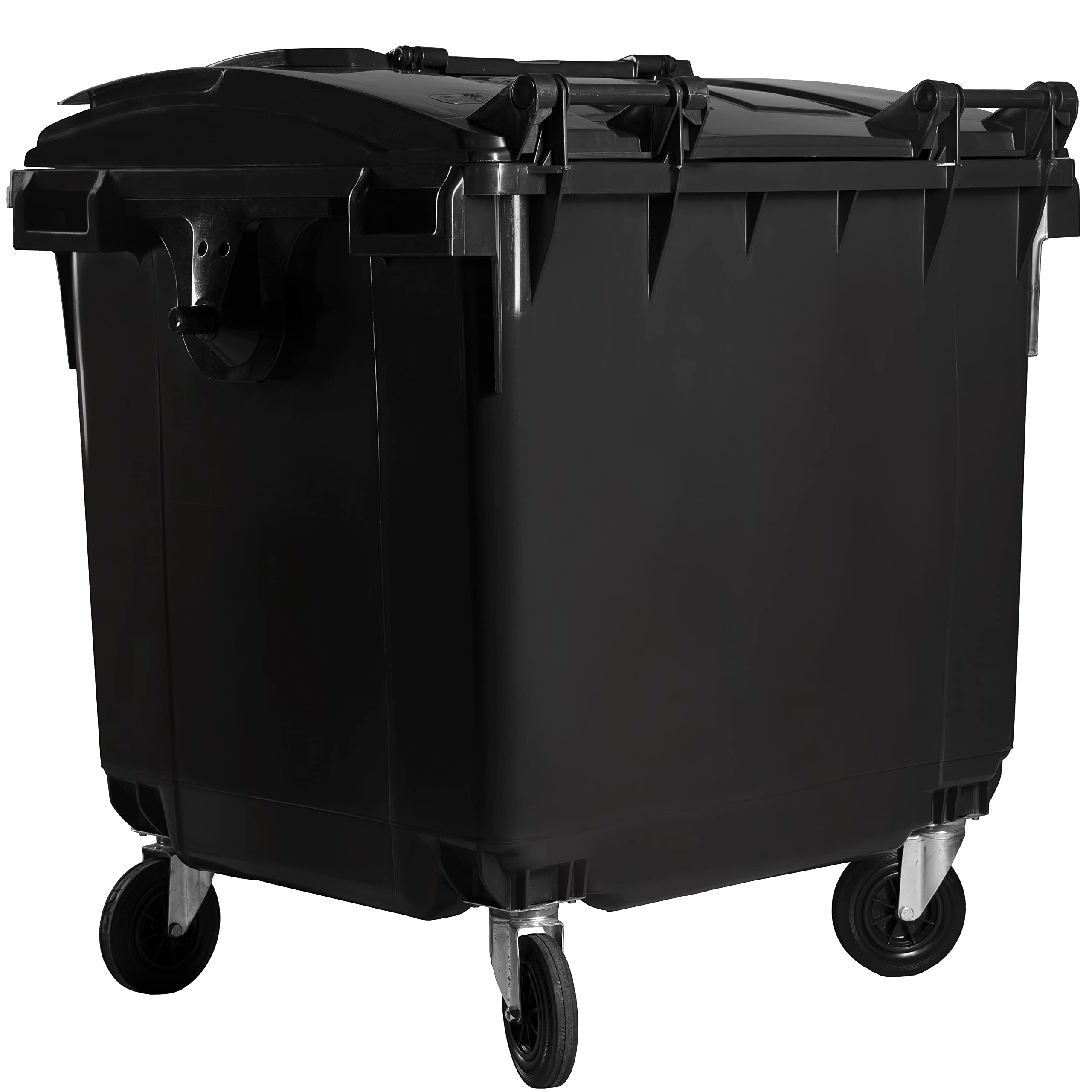 Hardwex Müllcontainer mit 4 Rädern mit Flachdeckel, Deckel im Deckel, Müllgroßbehälter, Abfalltonne, Mülltonne, Volumen: 1 100 Liter, Grau, Größe: 1 344 x 1 370 x 1 070 mm