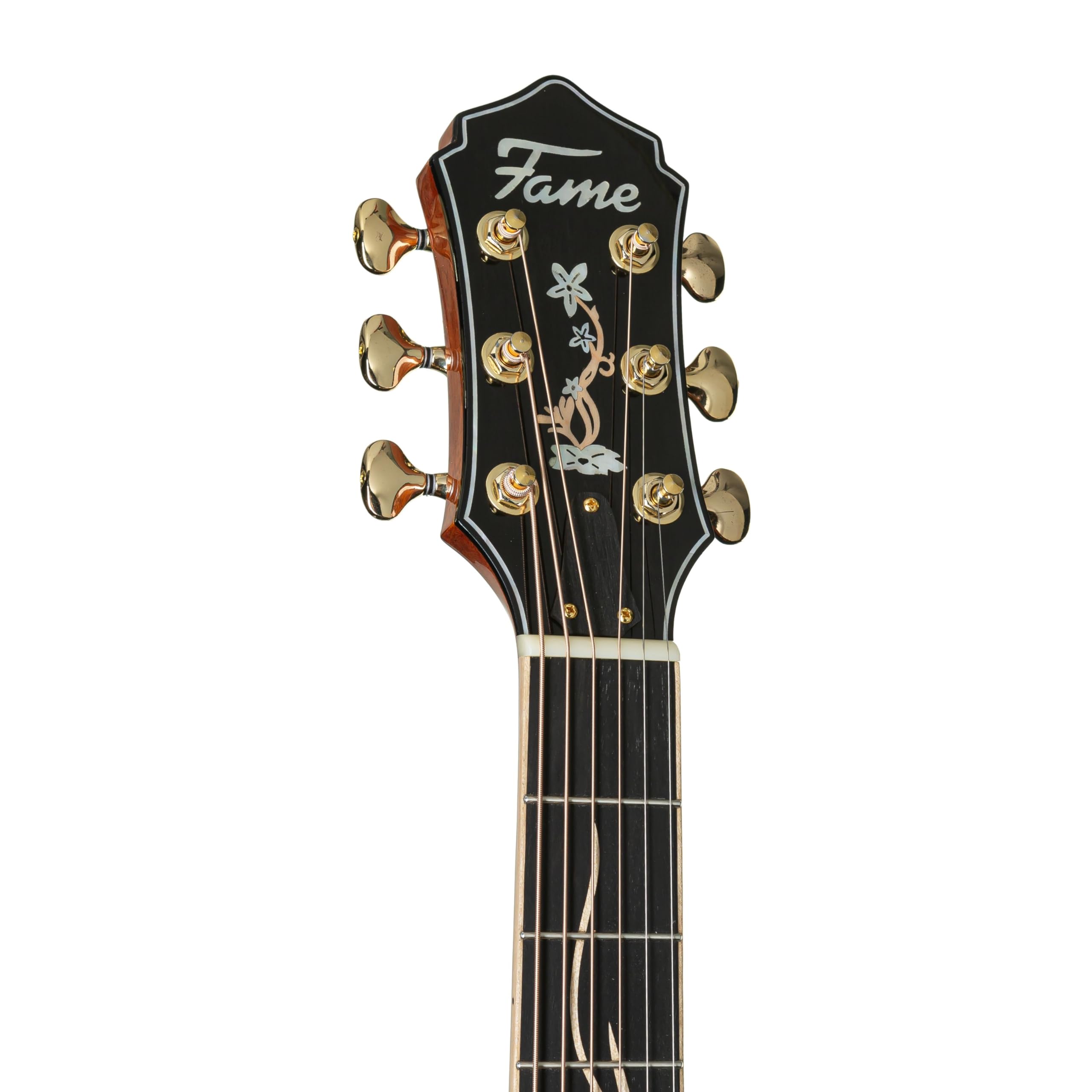Fame Koa Deluxe Westerngitarre, Akustik-Gitarre mit Tonabnehmer, elektroakustische Gitarre, Grand Auditorium mit Cutaway und Natural Koa Decke
