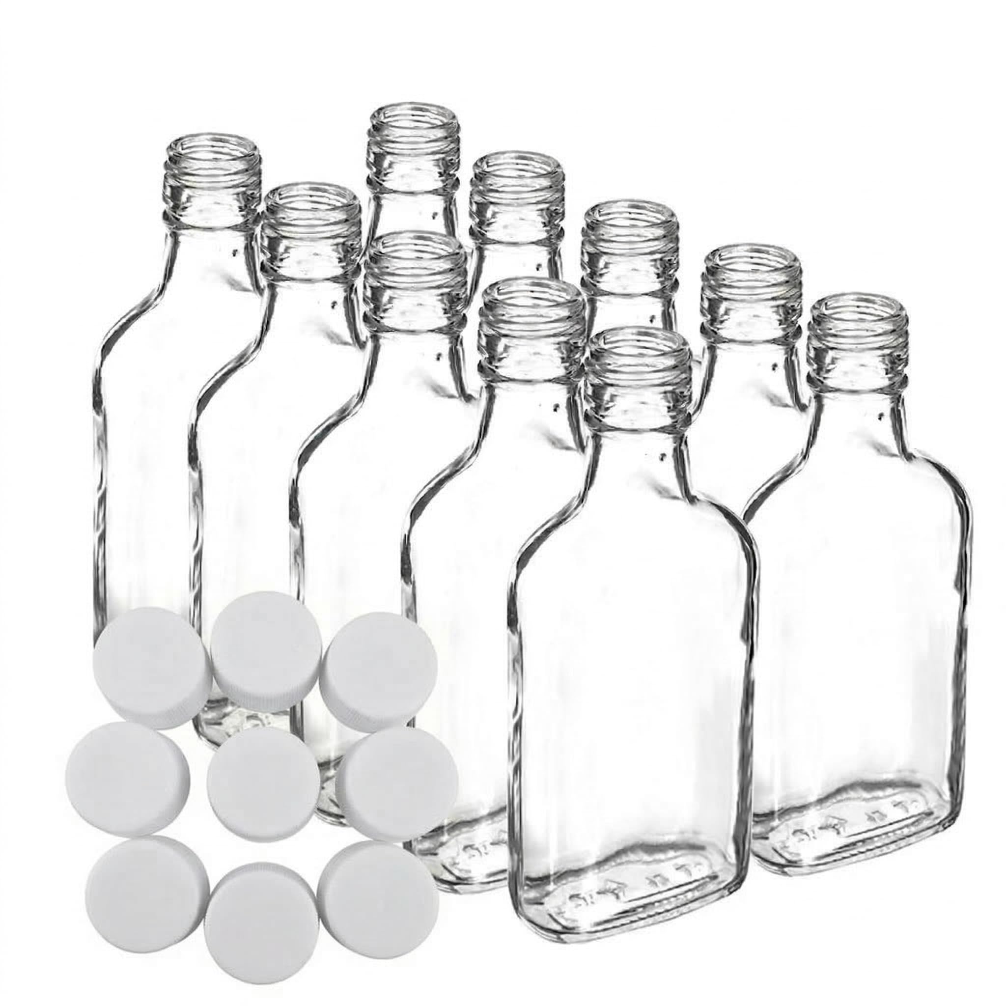 Do It At Home 10x 200ml Clear Glass Flask Bottles with Airtight White Metal Screw Caps - Empty Mini Bottles for Home Brewing, Gin, Vodka, Spirits, Liqueurs, Oils & DIY Party Favors