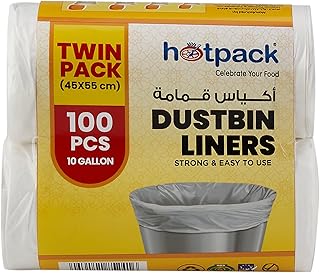 Hotpack Disposable Plastic Strong & Bio-Degradable Dust Bin Liner Bag Roll White 5 Gallon 45x55cm Small Size (Pack of 2 (10 Gallon))
