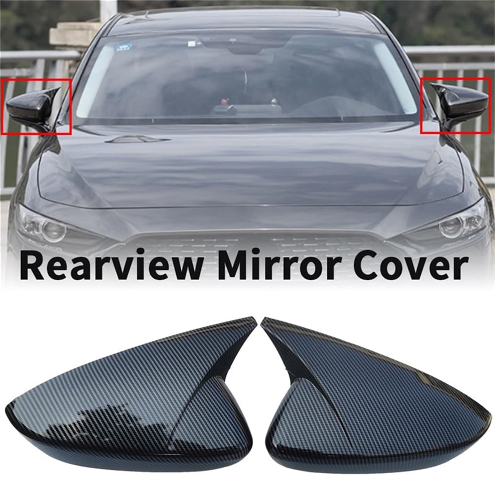 Ajuste para Mazda 3 Axela 2019-2025, puerta exterior de coche, cubierta de espejo retrovisor con cuerno de buey, moldura de tapa de espejo lateral Carcasa Espejo Coche