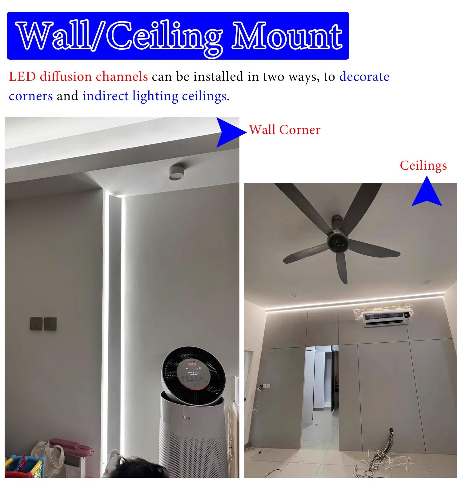 Led Profile Listwa Przysufitowa, Oświetlenie Pośrednie LED, Gzyms Sufitowy, Dekoracja Domu, Lampa Ozdobna LED z Kanałem Rozpraszającym, Dwustronna Listwa Ścienna(5 m(16.4ft))