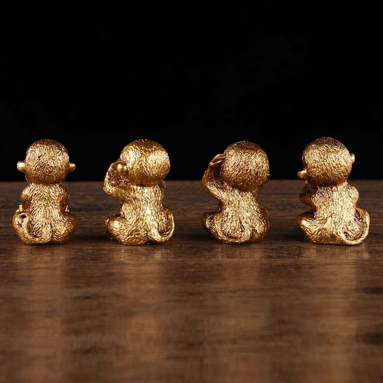 BRABUD Fengshui Resin See no Evil Hear no Evil Speak no Evil Do no Evil Monkey Figurines Set of 4 Home Office Desk Decor Statue Collection Gold TQGJBS284